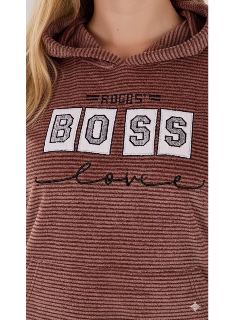 zecotex  Deep Mauve/Reddish Brown Velour Loungewear Set - Warm Hoodie and Trousers - Image 2