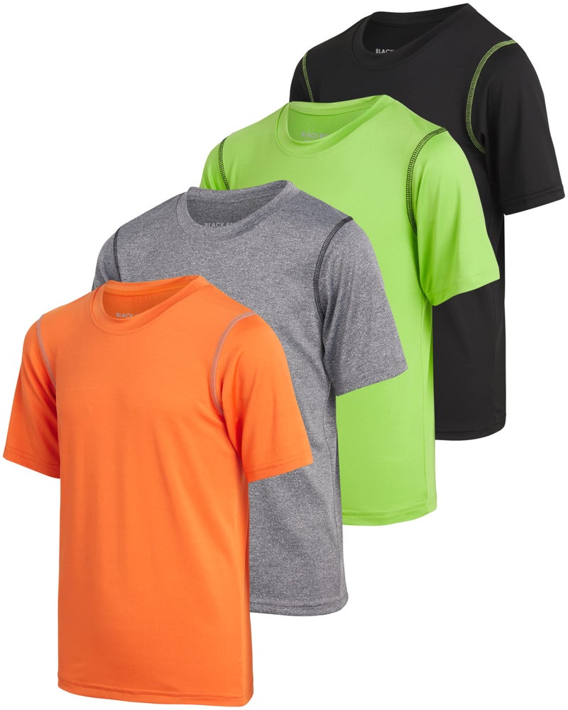 Black Bear Boys Active Shirt - 4 Pack Athletic Performance Dry Fit Youth Shirt for Boys - Short Sleeve Kids Tshirts, Size 12-14, Black/Green/Grey/Orange - Image 1