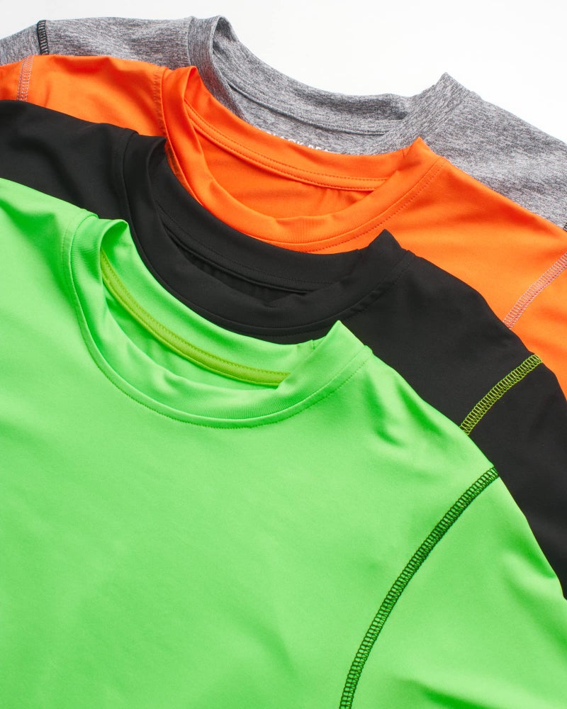 Black Bear Boys Active Shirt - 4 Pack Athletic Performance Dry Fit Youth Shirt for Boys - Short Sleeve Kids Tshirts, Size 12-14, Black/Green/Grey/Orange - Image 4