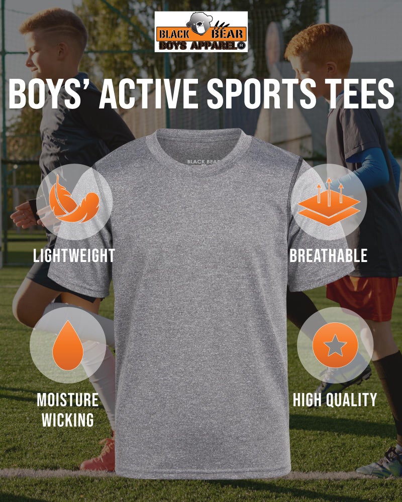 Black Bear Boys Active Shirt - 4 Pack Athletic Performance Dry Fit Youth Shirt for Boys - Short Sleeve Kids Tshirts, Size 12-14, Black/Green/Grey/Orange - Image 3