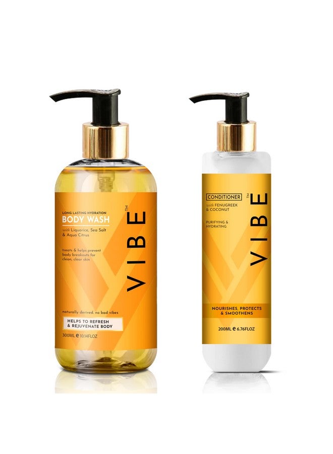 Vibe Hair Fall Defense Conditioner With Fenugreek, Coconut And Long Lasting Hydration Body Wash For Men Women Combo Pack (Conditioner 200Ml, Body Wash 300Ml) - Image 1
