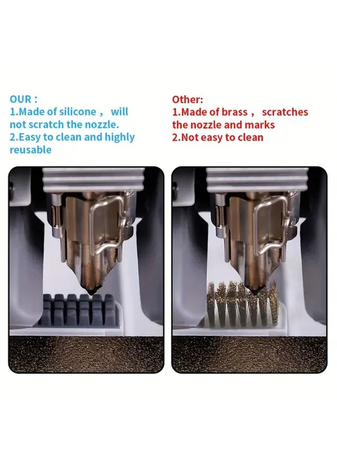 For 3D Printer Nozzle Cleaning Brush Silicone Hotbed Mounted Scrubber with Flexible Bristles Durable Precise Adhesion Removal Tool Compatible with A1 Mini 3PCS - Image 4