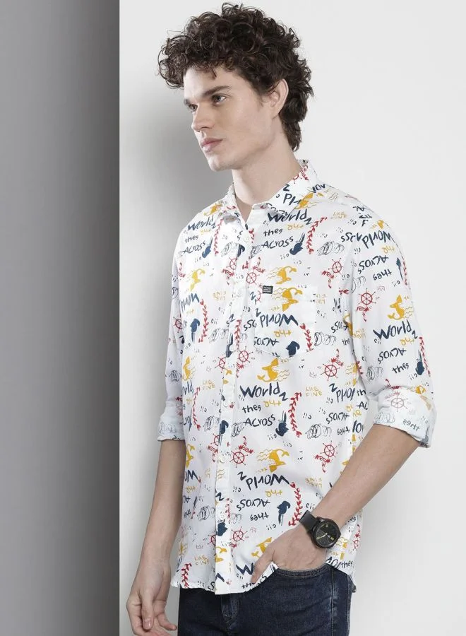 The Indian Garage Co Men Regular Fit Abstract Printed Full Sleeves Spread Collar Casual Shirt