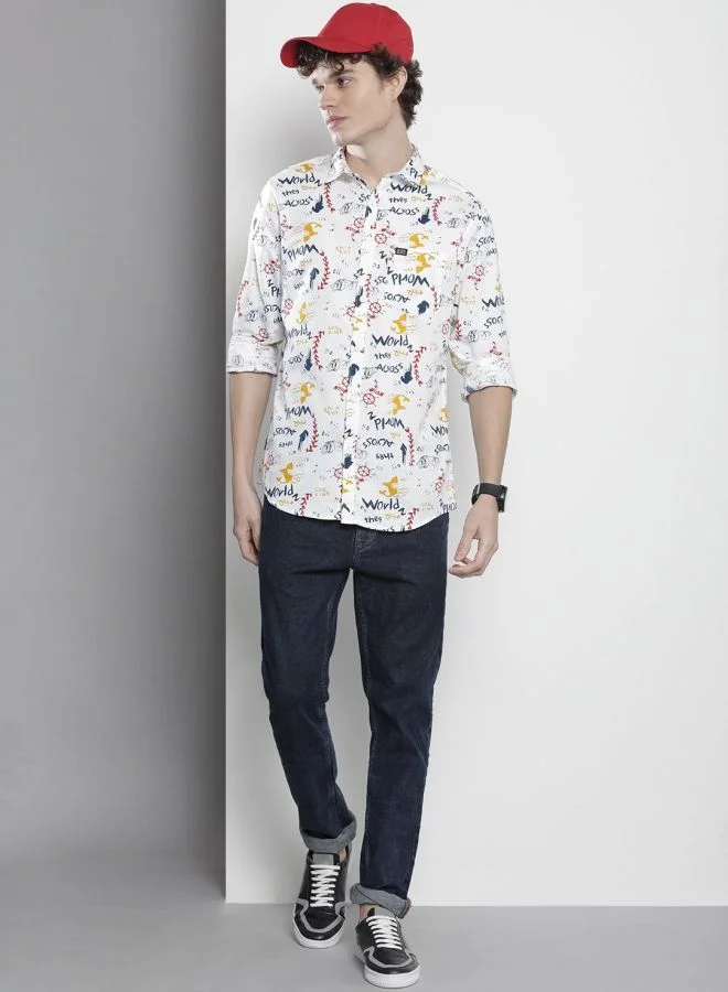 The Indian Garage Co Men Regular Fit Abstract Printed Full Sleeves Spread Collar Casual Shirt