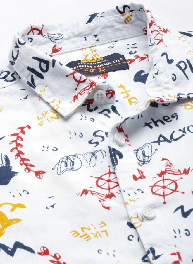 The Indian Garage Co Men Regular Fit Abstract Printed Full Sleeves Spread Collar Casual Shirt