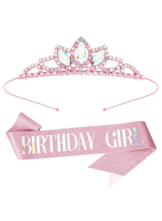 كوسايد مجموعة أوشحة وتيجان "عيد ميلاد فتاة" من COCIDE للفتيات، وتيجان وتيجان عيد ميلاد وردية للنساء، ومجموعة إكسسوارات حفلات، وتاج عيد ميلاد سعيد، ومجموعة زينة وشاح عيد الميلاد، وكريستال لامع، وأحجار الراين - Image 1