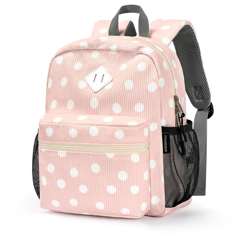 STEAMEDBUN Corduroy Toddler Backpack for Girls Boys 2-4, Kids Preschool Backpack for Kindergarten - Polka Dot - Image 1