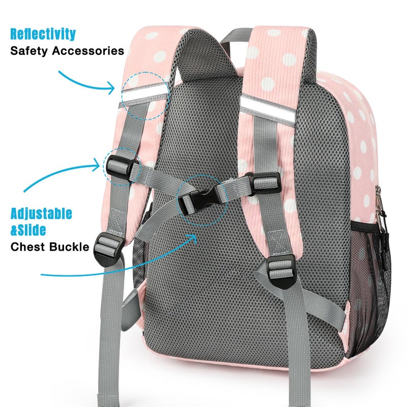 STEAMEDBUN Corduroy Toddler Backpack for Girls Boys 2-4, Kids Preschool Backpack for Kindergarten - Polka Dot - Image 2