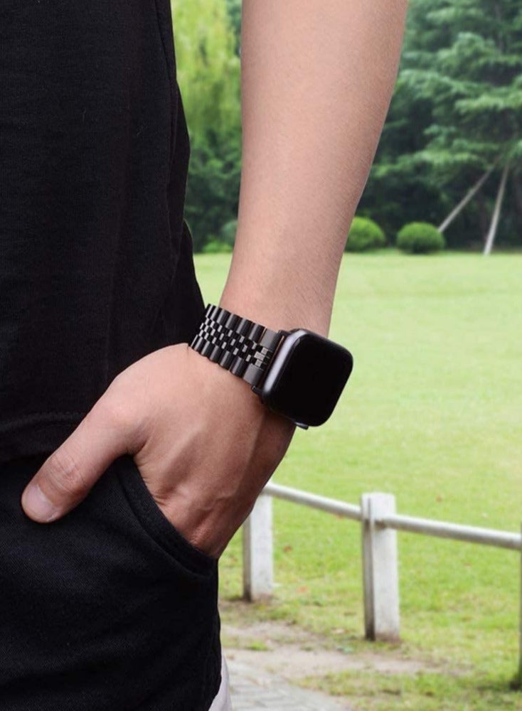 ELTRAZONE سوار بديل متوافق مع Apple Watch Ultra 49 مم 45 مم / 44 مم / 42 مم، سوار معدني صلب من الفولاذ المقاوم للصدأ لسلسلة Apple Watch Series 8 7 6 5 4 3 2 SE (أسود) - Image 5