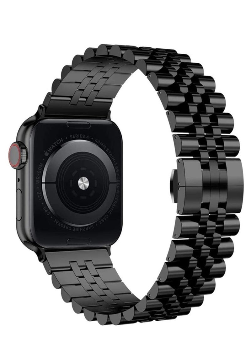 ELTRAZONE سوار بديل متوافق مع Apple Watch Ultra 49 مم 45 مم / 44 مم / 42 مم، سوار معدني صلب من الفولاذ المقاوم للصدأ لسلسلة Apple Watch Series 8 7 6 5 4 3 2 SE (أسود) - Image 3