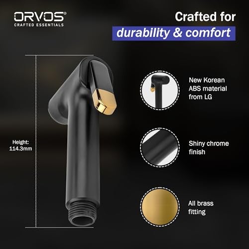Orvos Health Faucet, Golden Black, ABS Outer Body with Brass Pin Inside, with 1 to 1.2 Meter Extendable Stainless Steel Shower Hose and wall Hook, Jet Spray for high end Luxury Toilets - Image 4