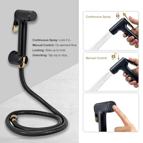 Orvos Health Faucet, Golden Black, ABS Outer Body with Brass Pin Inside, with 1 to 1.2 Meter Extendable Stainless Steel Shower Hose and wall Hook, Jet Spray for high end Luxury Toilets - Image 2
