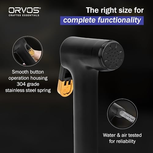 Orvos Health Faucet, Golden Black, ABS Outer Body with Brass Pin Inside, with 1 to 1.2 Meter Extendable Stainless Steel Shower Hose and wall Hook, Jet Spray for high end Luxury Toilets - Image 3
