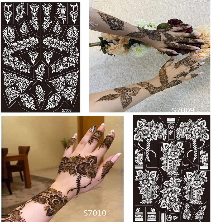 PPVWEY Hot & cold climate compatible 10 Sheets Henna Tattoo Stencils 10 Pair Arm Hand Tattoo Template Temporary Indian Arabian Glitter Airbrush Tattoo Stickers for Face Body Paint DIY (Black) Custom sizing alternatives - Image 3