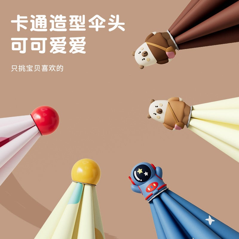 MAYDU Kids Helmet Umbrella Cartoon Cute Sun Rain Umbrella Long Handle for Kindergarten Boys Girls Windproof - Image 5