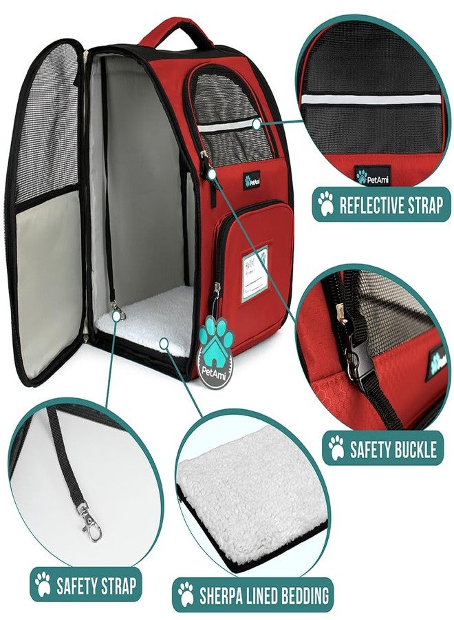 PetAmi Dog Backpack Carrier for Small Medium Dogs Large Cats up to 18 lbs, 2 Side Entry, Structured No-Collapse Frame, Airline Approved Ventilated Pet Backpack for Hiking Camping Travel Vet, Red - Image 4