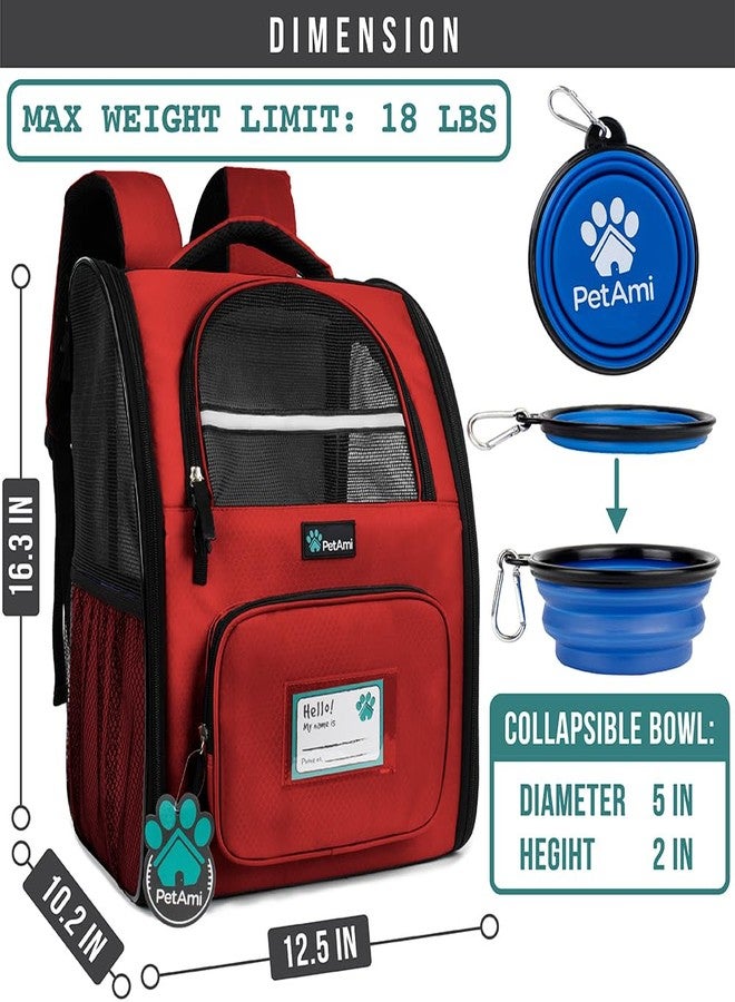 PetAmi Dog Backpack Carrier for Small Medium Dogs Large Cats up to 18 lbs, 2 Side Entry, Structured No-Collapse Frame, Airline Approved Ventilated Pet Backpack for Hiking Camping Travel Vet, Red - Image 2