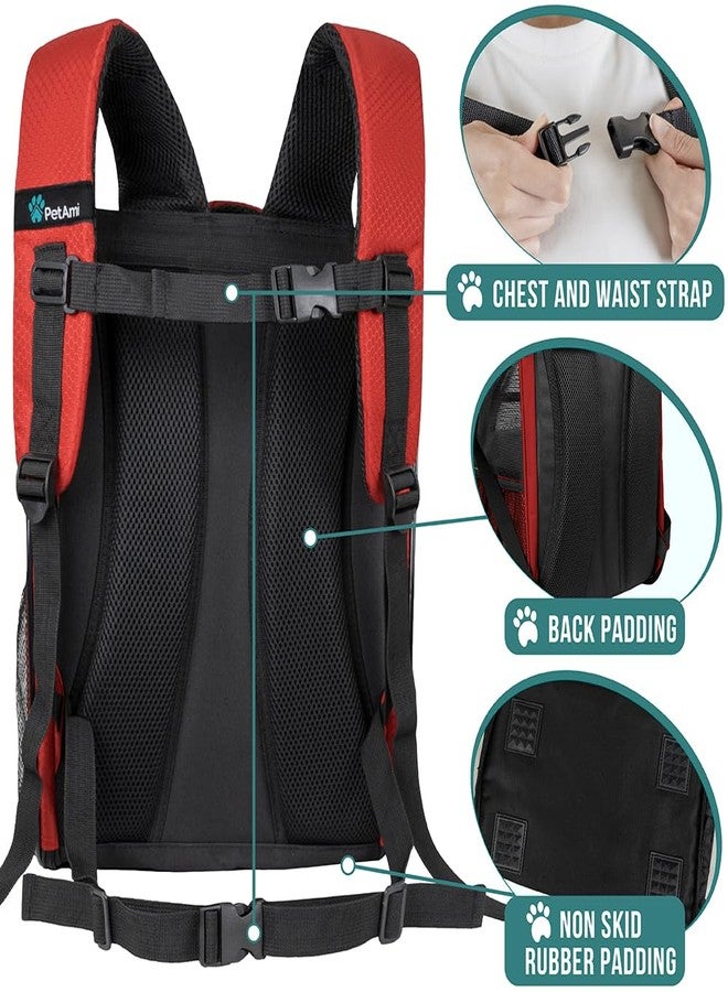 PetAmi Dog Backpack Carrier for Small Medium Dogs Large Cats up to 18 lbs, 2 Side Entry, Structured No-Collapse Frame, Airline Approved Ventilated Pet Backpack for Hiking Camping Travel Vet, Red - Image 5