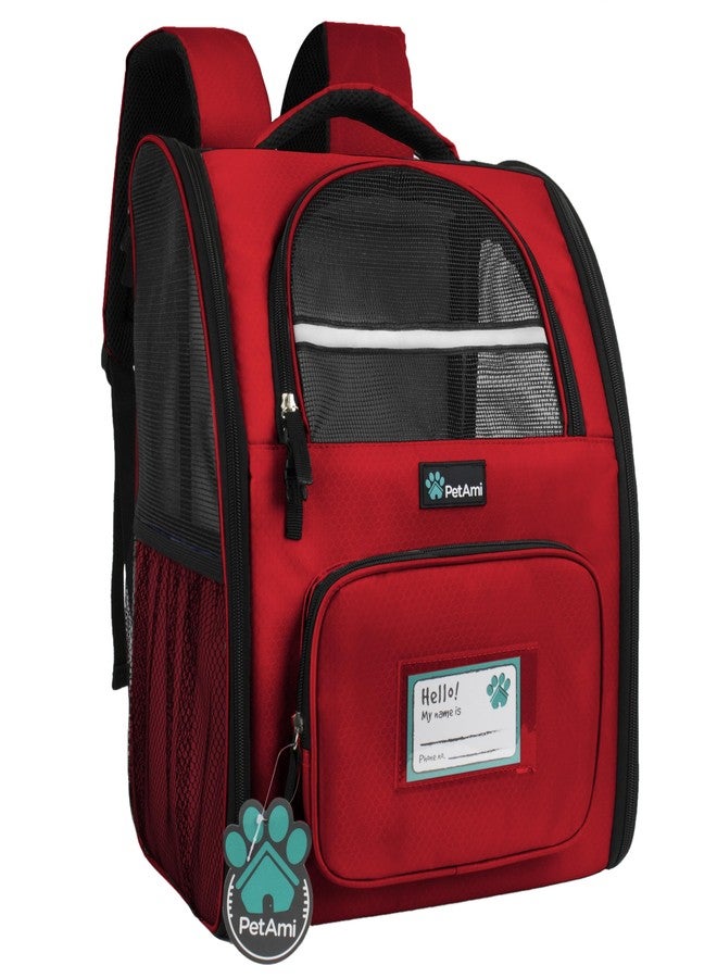 PetAmi Dog Backpack Carrier for Small Medium Dogs Large Cats up to 18 lbs, 2 Side Entry, Structured No-Collapse Frame, Airline Approved Ventilated Pet Backpack for Hiking Camping Travel Vet, Red - Image 1