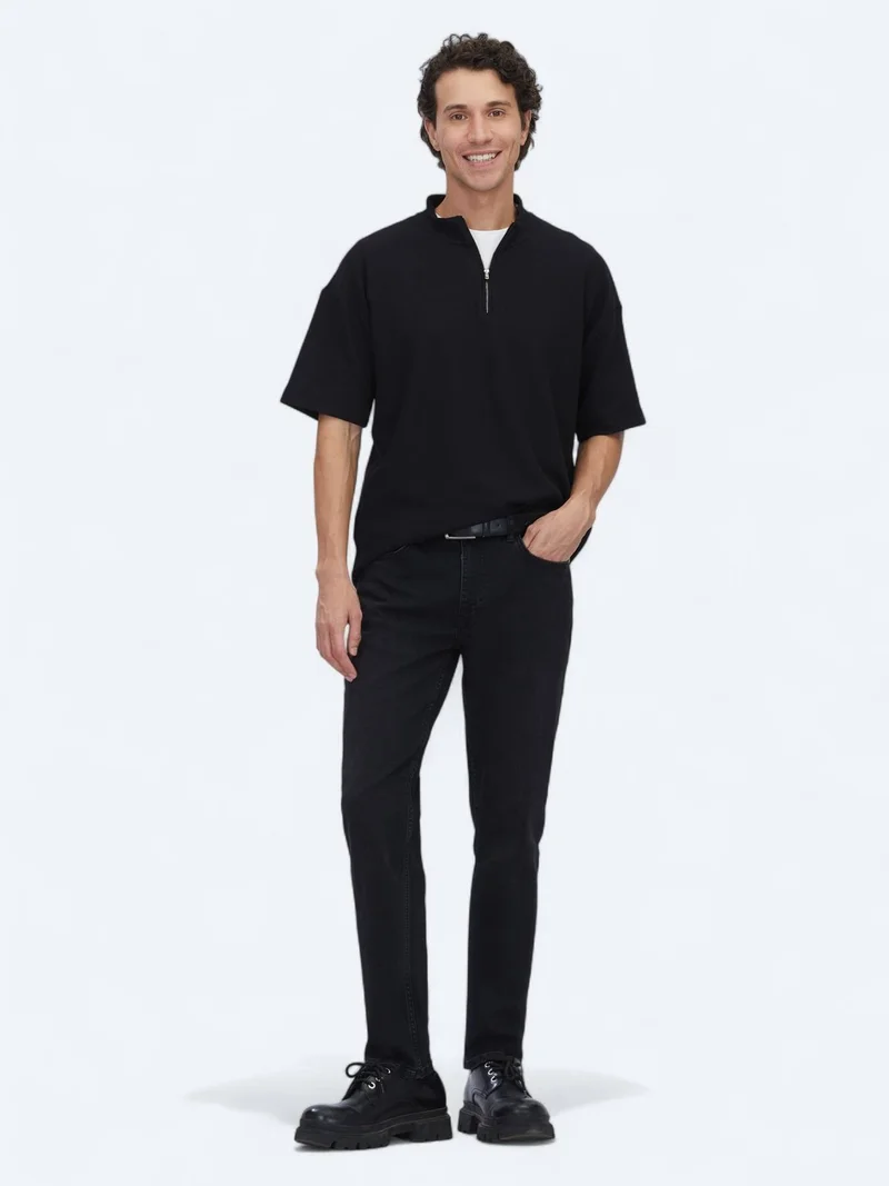 Kip Black Patterned Turtleneck T-Shirt