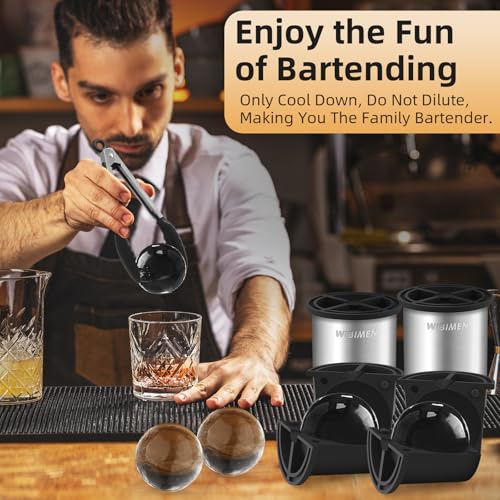 WIBIMEN Clear Ice Cube Maker - 2.5" Ball - Stainless Steel Clear Ice Maker - Compact Design - for Whiskey, Cocktails, Bourbon - 2 PACK with Ice Tong & Ice Box - Image 3
