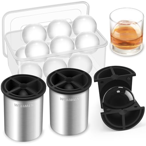 WIBIMEN Clear Ice Cube Maker - 2.5" Ball - Stainless Steel Clear Ice Maker - Compact Design - for Whiskey, Cocktails, Bourbon - 2 PACK with Ice Tong & Ice Box - Image 1