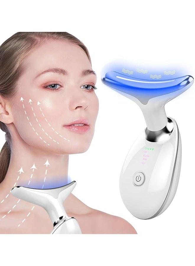 Electric Face Massager for Neck and Face, Anti-Aging Facial Toning Device with Vibration, Heating & LED, 3 Modes Skin Lifting and Tightening Tool for Wrinkle Removal, White - Image 1