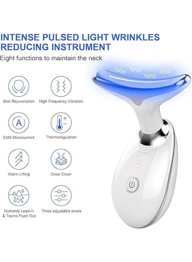 Electric Face Massager for Neck and Face, Anti-Aging Facial Toning Device with Vibration, Heating & LED, 3 Modes Skin Lifting and Tightening Tool for Wrinkle Removal, White - Image 2