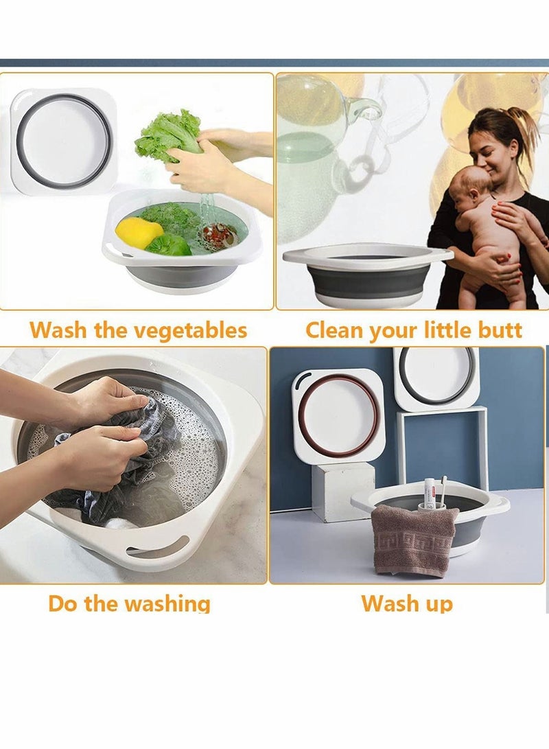 SYOSI حوض غسيل متعدد الأغراض قابل للطي محمول للاستخدام في الهواء الطلق مع دلو وحوض غسيل بلاستيكي موفر للمساحة لتحضير الشواء والنزهات والتخييم بسعة 5 لتر - Image 4