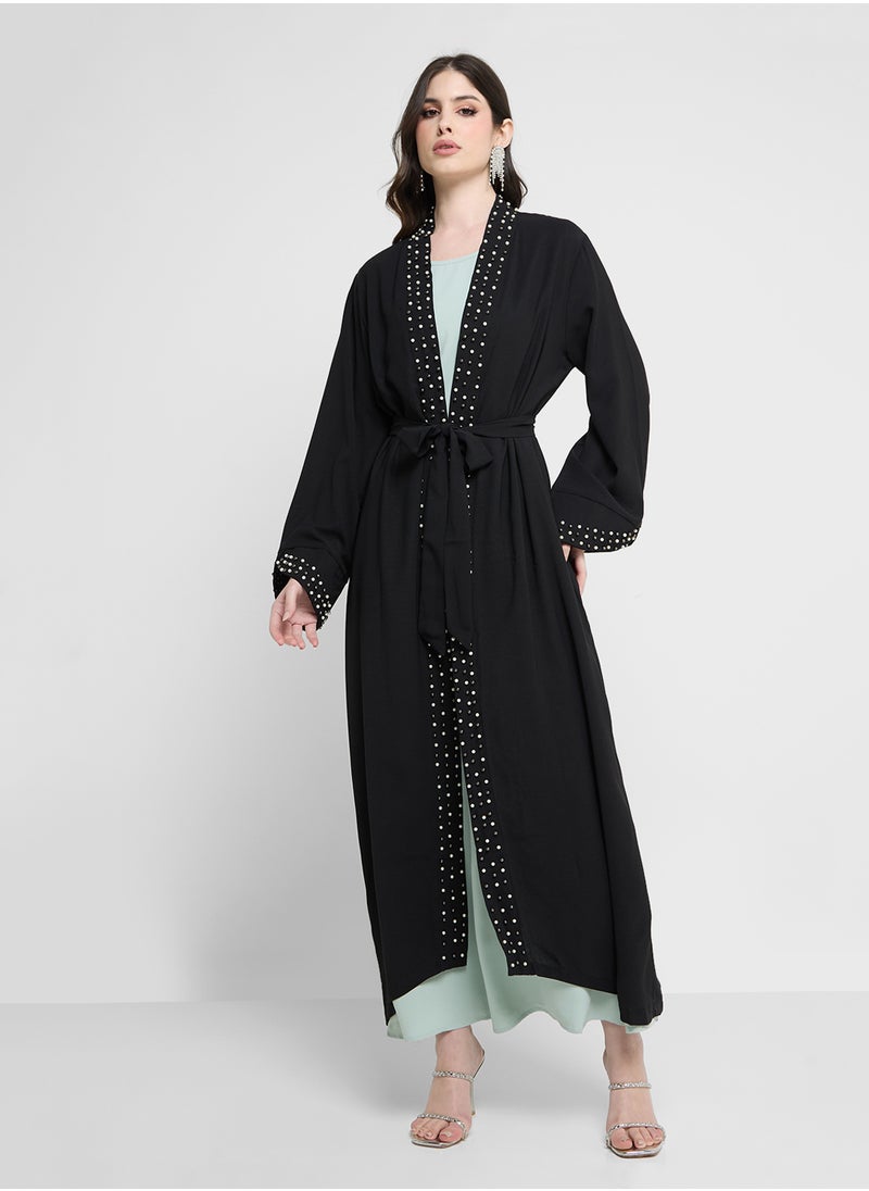 Khizana Open Abaya With Embroidered Hems  - Image 1