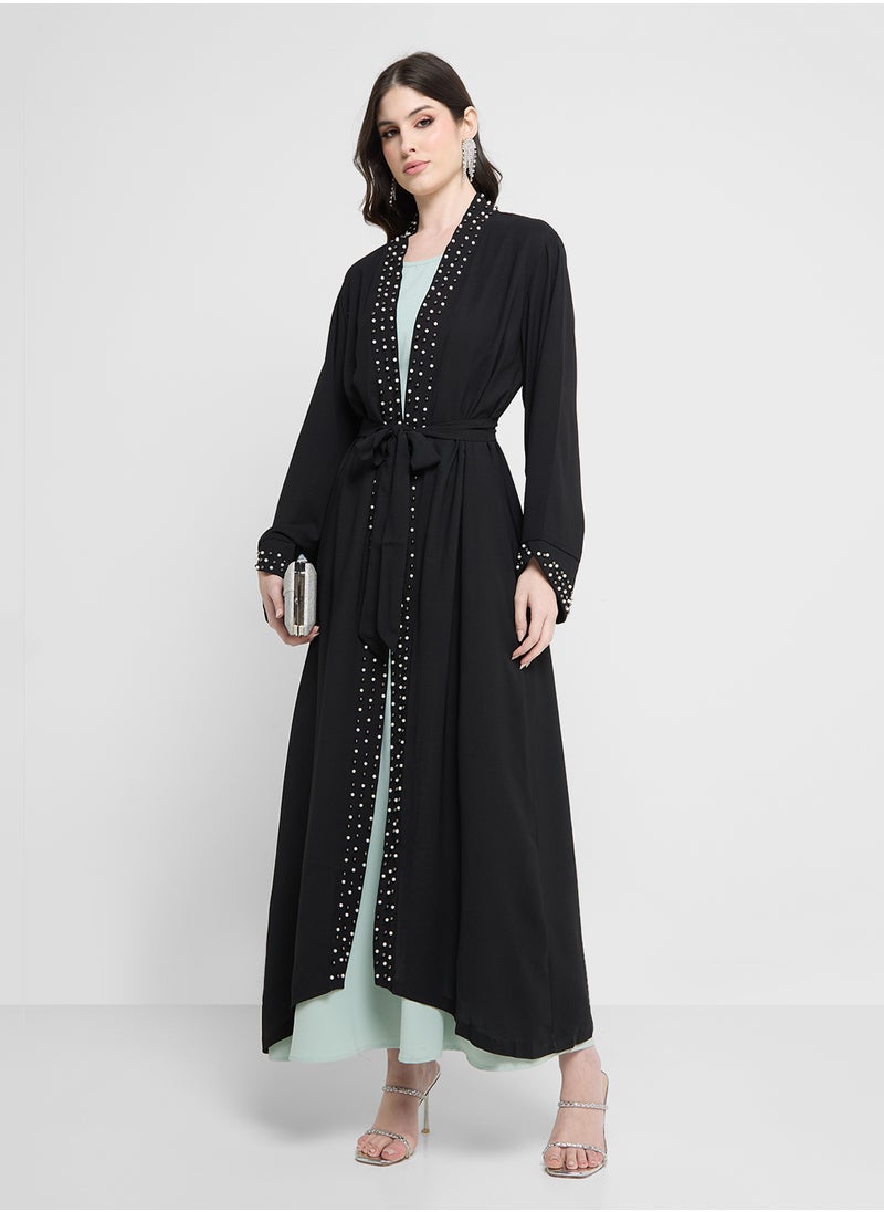 Khizana Open Abaya With Embroidered Hems  - Image 4