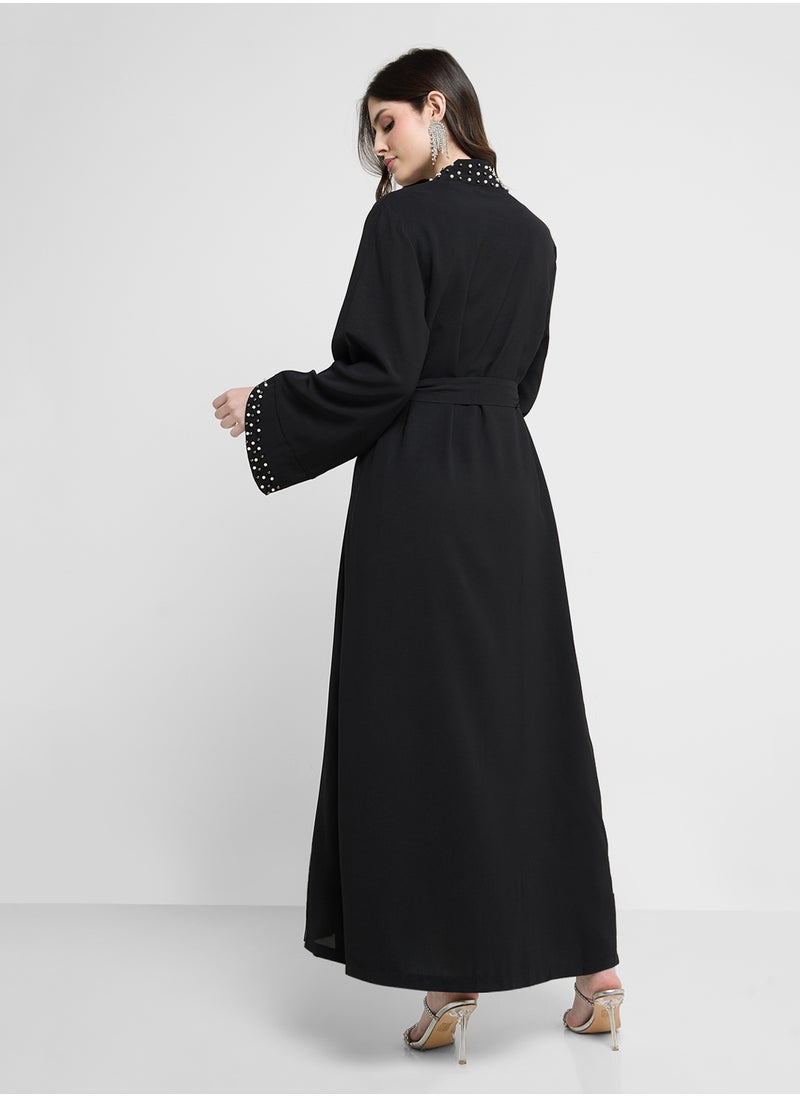 Khizana Open Abaya With Embroidered Hems  - Image 2