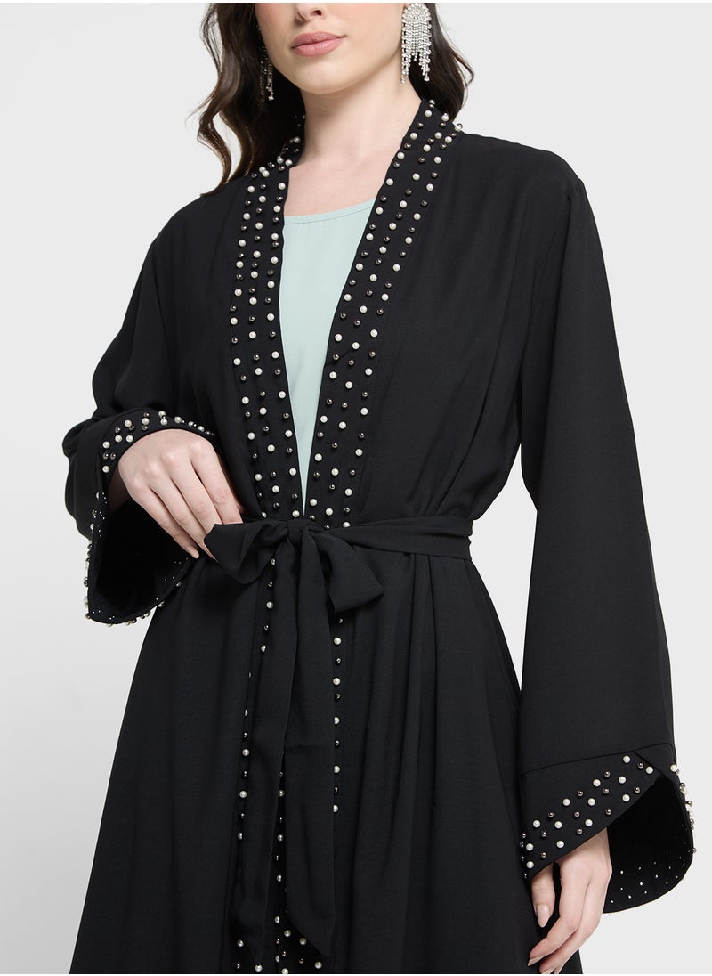 Khizana Open Abaya With Embroidered Hems  - Image 3