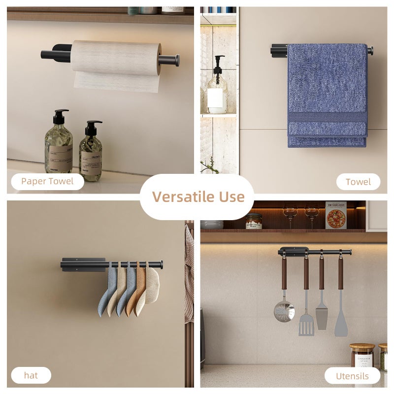 baecel 2 Pack Paper Towel Holder, Improved Paper Towel Holder Under Cabinet, Stainless Steel Paper Towel Holders Bar Rack with Self Adhesive and Screws for Kitchen, Bathroom, RV, Black - Image 3