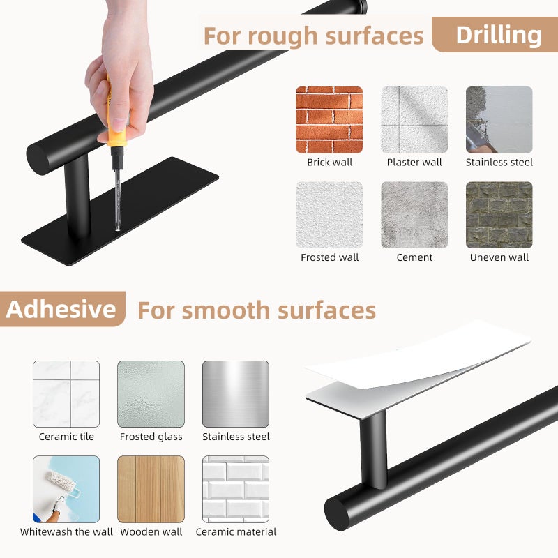 baecel 2 Pack Paper Towel Holder, Improved Paper Towel Holder Under Cabinet, Stainless Steel Paper Towel Holders Bar Rack with Self Adhesive and Screws for Kitchen, Bathroom, RV, Black - Image 4