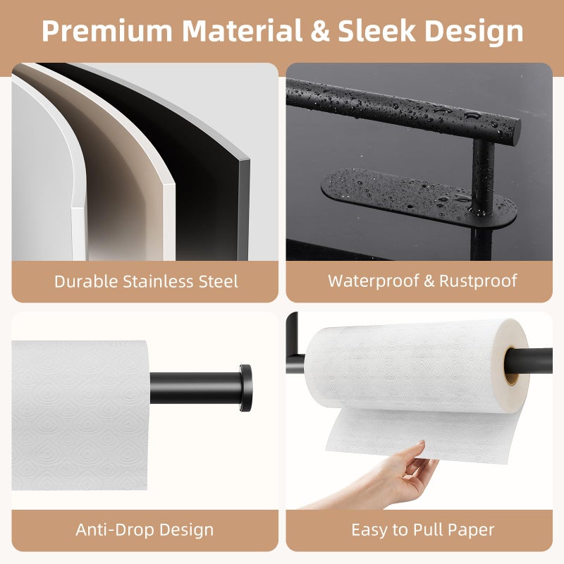 baecel 2 Pack Paper Towel Holder, Improved Paper Towel Holder Under Cabinet, Stainless Steel Paper Towel Holders Bar Rack with Self Adhesive and Screws for Kitchen, Bathroom, RV, Black - Image 5