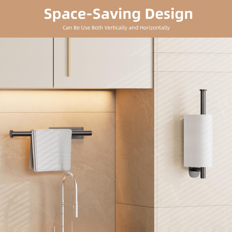 baecel 2 Pack Paper Towel Holder, Improved Paper Towel Holder Under Cabinet, Stainless Steel Paper Towel Holders Bar Rack with Self Adhesive and Screws for Kitchen, Bathroom, RV, Black - Image 2