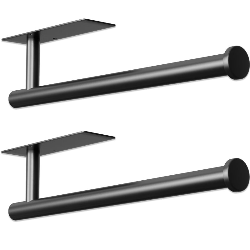 baecel 2 Pack Paper Towel Holder, Improved Paper Towel Holder Under Cabinet, Stainless Steel Paper Towel Holders Bar Rack with Self Adhesive and Screws for Kitchen, Bathroom, RV, Black - Image 1