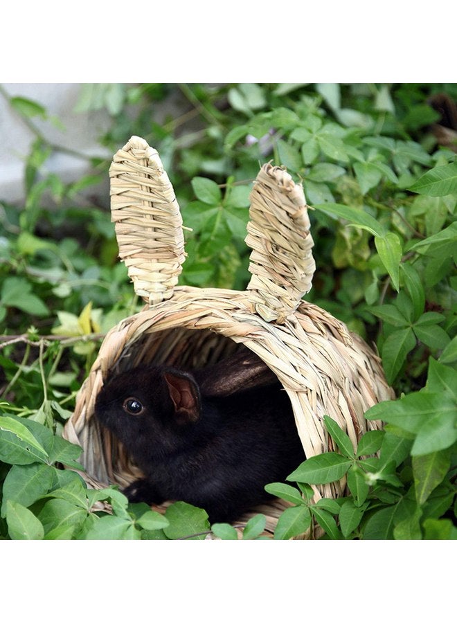 Kathson kathson Bunny Grass House Chew Toys Baby Rabbit Hideaway Hut Small Animals Grass Hideout Hand Woven Natural Grass Bedding for Guinea Pig Hamster Chinchilla - Image 2