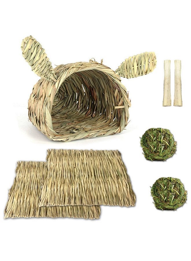 Kathson kathson Bunny Grass House Chew Toys Baby Rabbit Hideaway Hut Small Animals Grass Hideout Hand Woven Natural Grass Bedding for Guinea Pig Hamster Chinchilla - Image 1