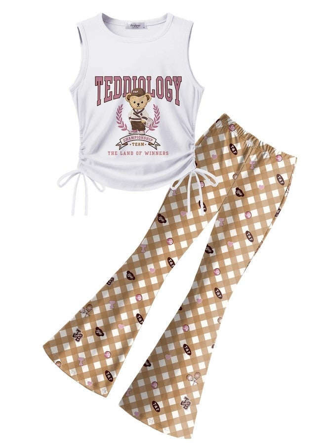 Arshiner Toddler Girls Clothes 2 Piece Outfits Side Drawstrings Tank Tops and Bell Bottom Pants Set with Pockets - Image 1