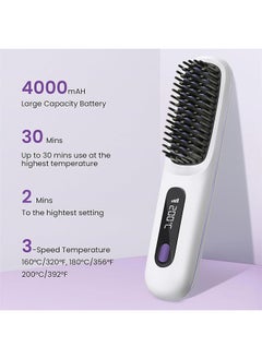 Hihonor Cordless Hair Straightener Brush, USB Rechargeable 4000mAh Straightening Brush for Travel Mini Curling Iron for Short Hair Negative Ion Anti-Scald Hot Comb Flat Iron 3 Temp-Settings, Black  - Image 2