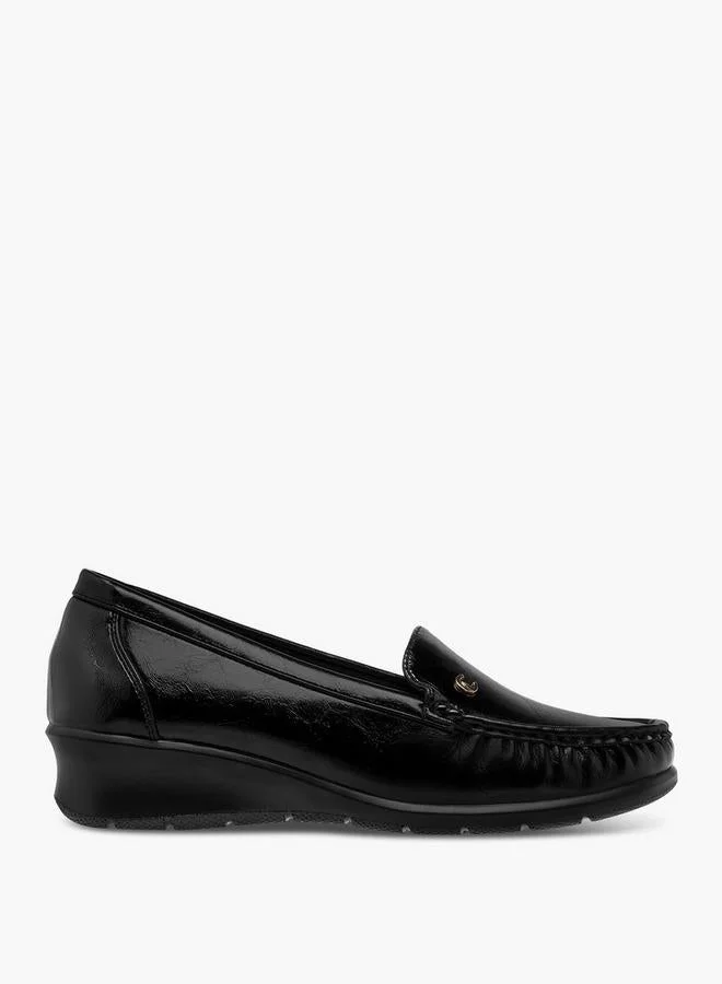 Le Confort Solid Slip-On Loafers With Wedge Heels