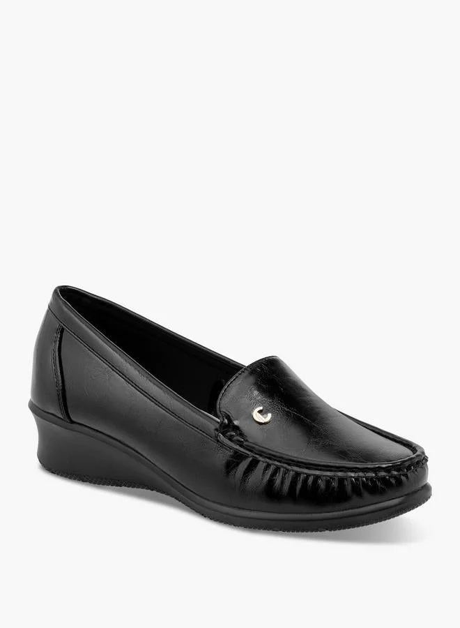 Le Confort Solid Slip-On Loafers With Wedge Heels