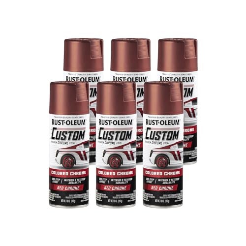 Rust-Oleum 340561-6PK Automotive Custom Chrome Spray Paint, 10 oz, Red, 6 Pack - Image 1
