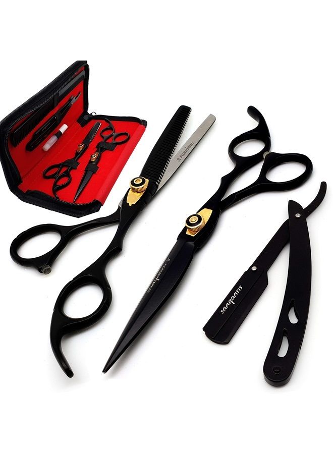 Saaqaans MSS-01 Stylish Hairdressing Scissors Set - Hair Cutting Scissor for Barber/Hairdresser/Hair Salon + Texture/Thinning Haircut Shear for Beautician + Straight Edge Razor + 10 Blades with Case - Image 1