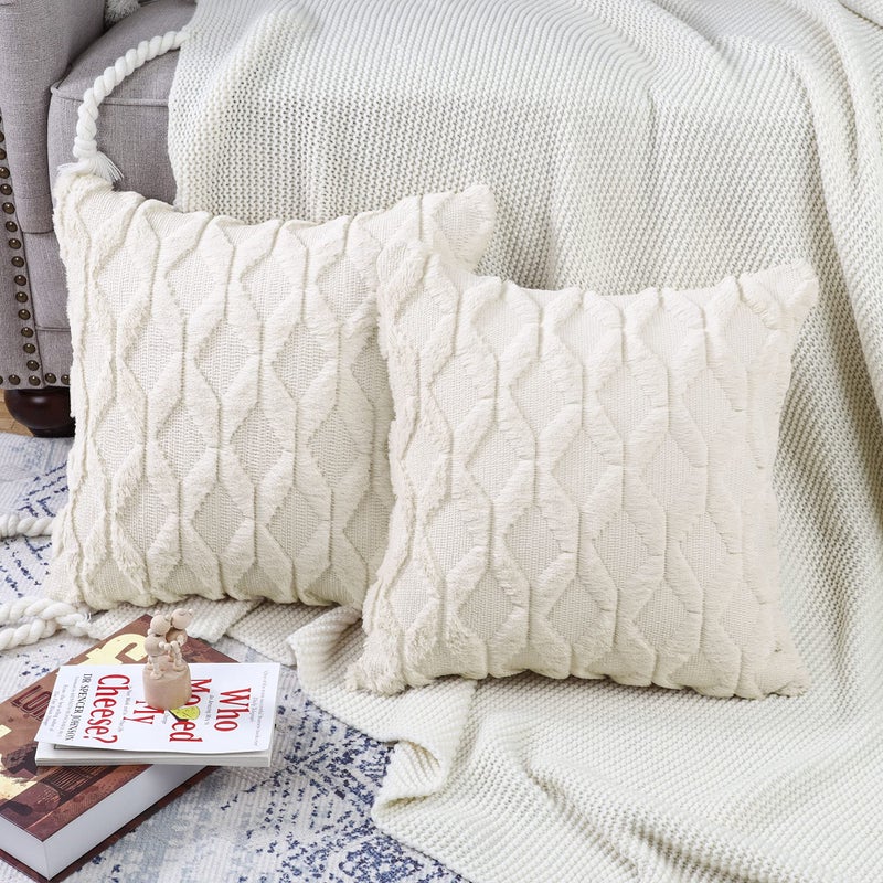 MADIZZ Set of 2 Soft Polyester Short Wool Velvet Decorative Throw Pillow Covers 16x16 inch Beige Square Luxury Style Cushion Cases Pillow Shell for Sofa Bedroom - Image 5