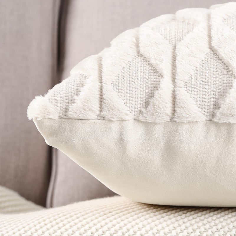 MADIZZ Set of 2 Soft Polyester Short Wool Velvet Decorative Throw Pillow Covers 16x16 inch Beige Square Luxury Style Cushion Cases Pillow Shell for Sofa Bedroom - Image 4