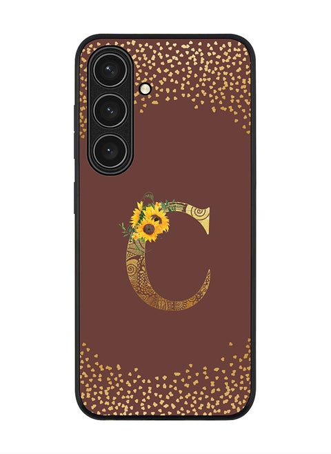 Rugged Black edge case for Samsung Galaxy S24 FE, Slim fit Case Flexible Cover - Custom Monogram Initial Letter Floral Pattern Alphabet - C (Brown )