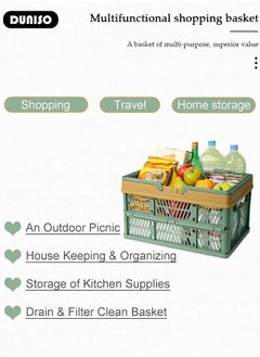 DUNISO Collapsible picnic basket,Hand-Held Picnic Basket, Portable Camping Basket, Vegetable Crates,Portable Plastic Storage Basket Grocery Bin, Kitchen Basket, Supermarket Shopping Basket  - Image 2